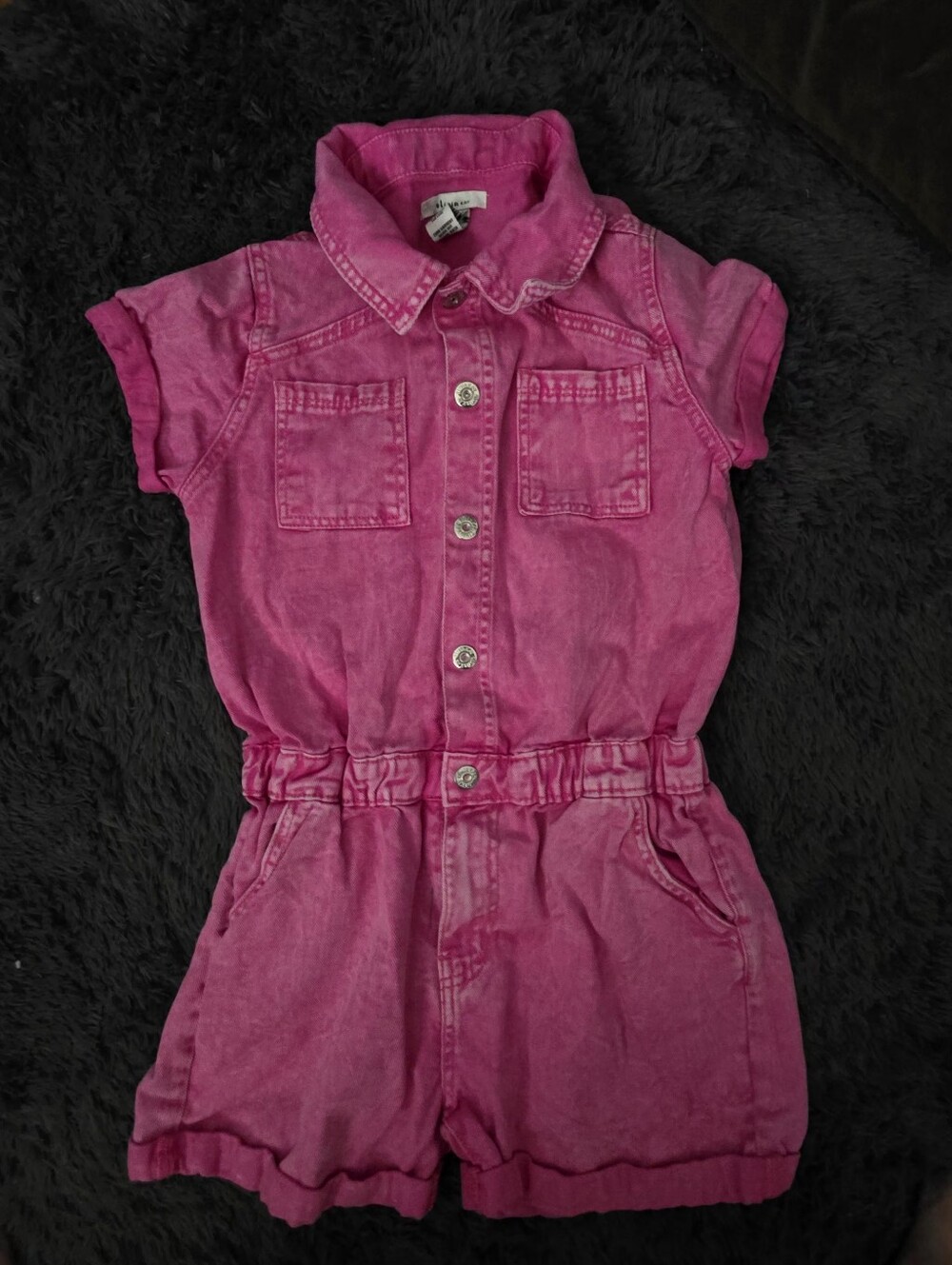Girls Olivia Kay Pink Short Sleeve Jean Romper